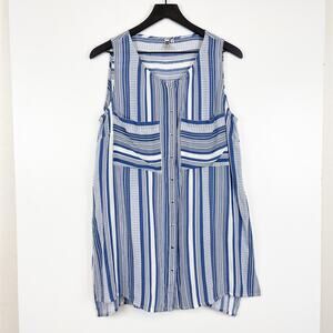 Kut from the Kloth Size M Tunic Striped Sleeveless Blouse Top Blue White